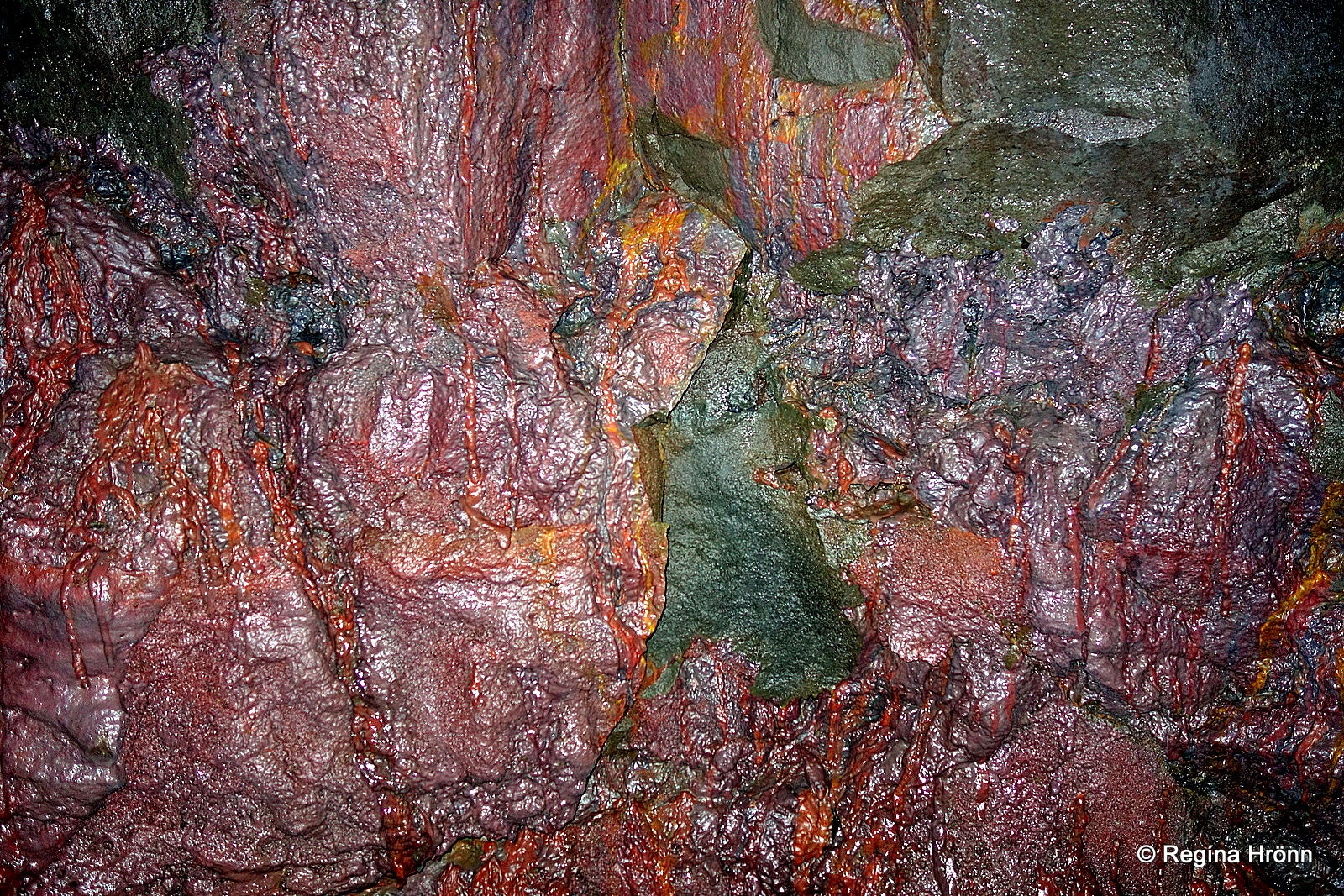 The Colorful Lava Formations in Víðgelmir Cave in West Iceland