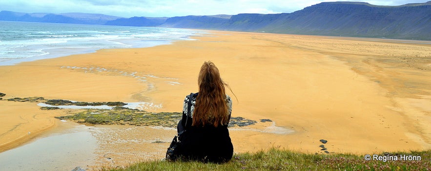 Regína at Rauðasandur in the Westfjords