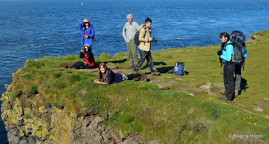 Regína checking out the birds at Látrabjarg