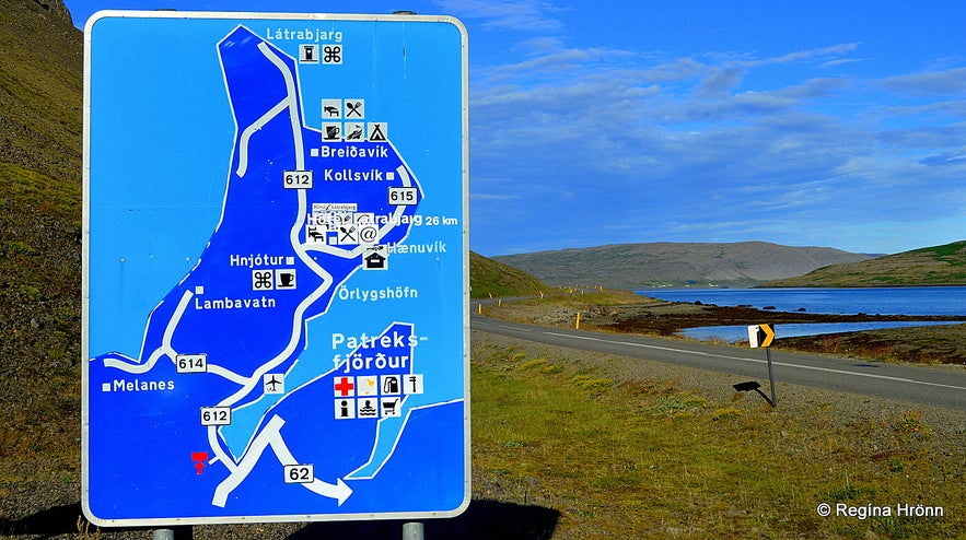 Westfjord road sign with directions