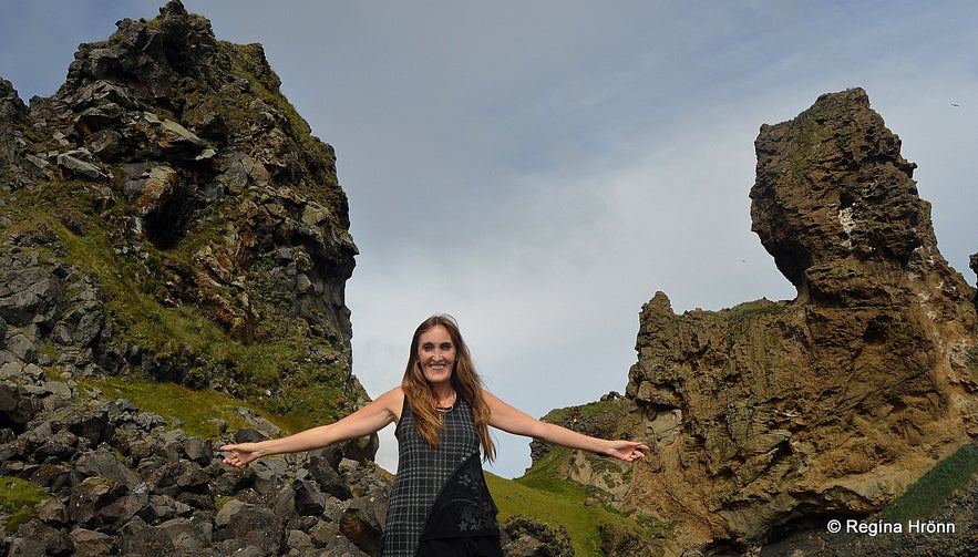 Regína by Lóndrangar cliffs at Snæfellsnes peninsula