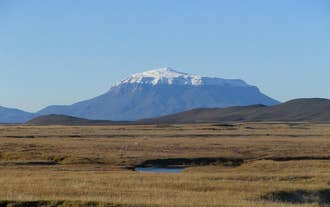 The snow-capped mountains that an be seen from Fjalladyrd Hotel.
