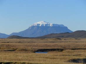 The snow-capped mountains that an be seen from Fjalladyrd Hotel.