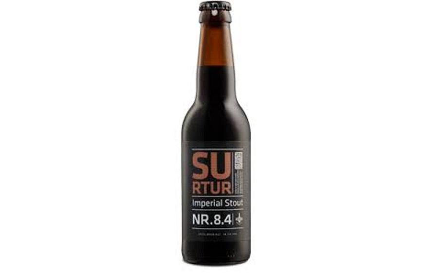 Surtur 8.4 Imperial Stout, a bold craft beer from Borg Brugghus and one of the strongest beers in Iceland.