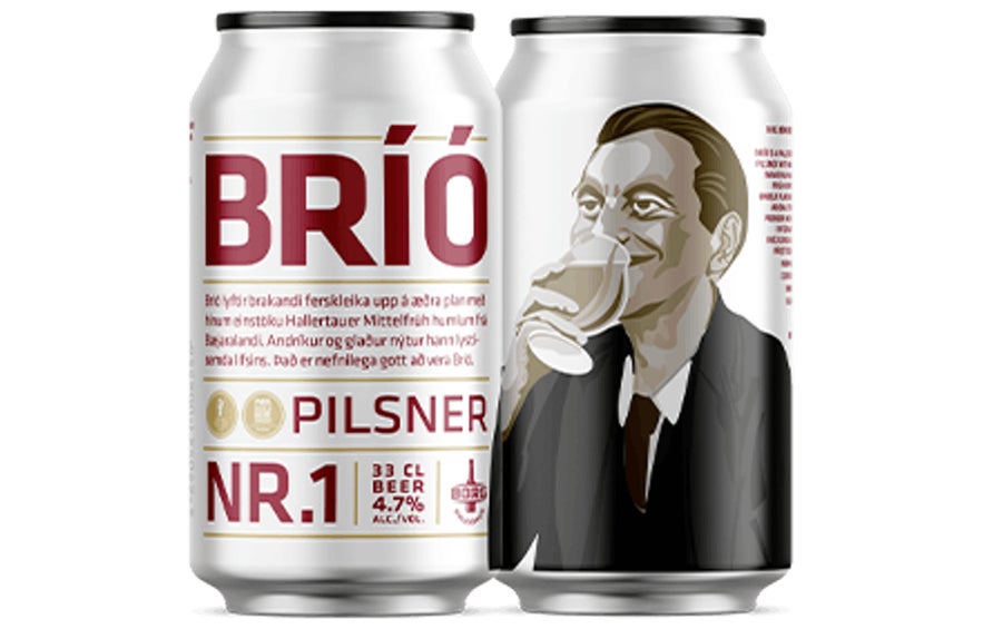 Brio Pilsner cans from Borg Brugghus, an award-winning craft lager and one of the best beers in Iceland.