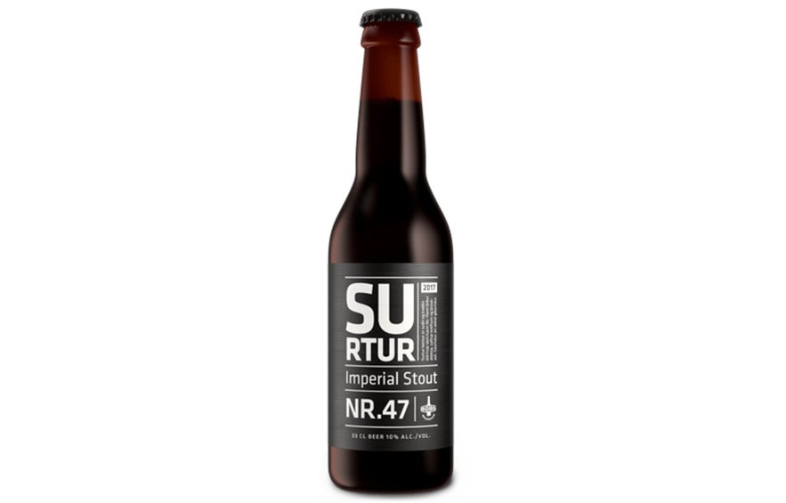 Surtur Nr. 47 Imperial Stout, a bold coffee-forward craft beer from Borg Brugghus and one of the strongest beers in Iceland.