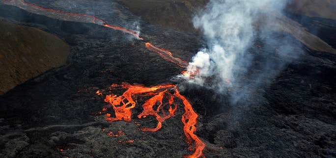 A Helicopter Ride to the Volcanic Eruption in Mt. Fagradalsfjall in SW-Iceland