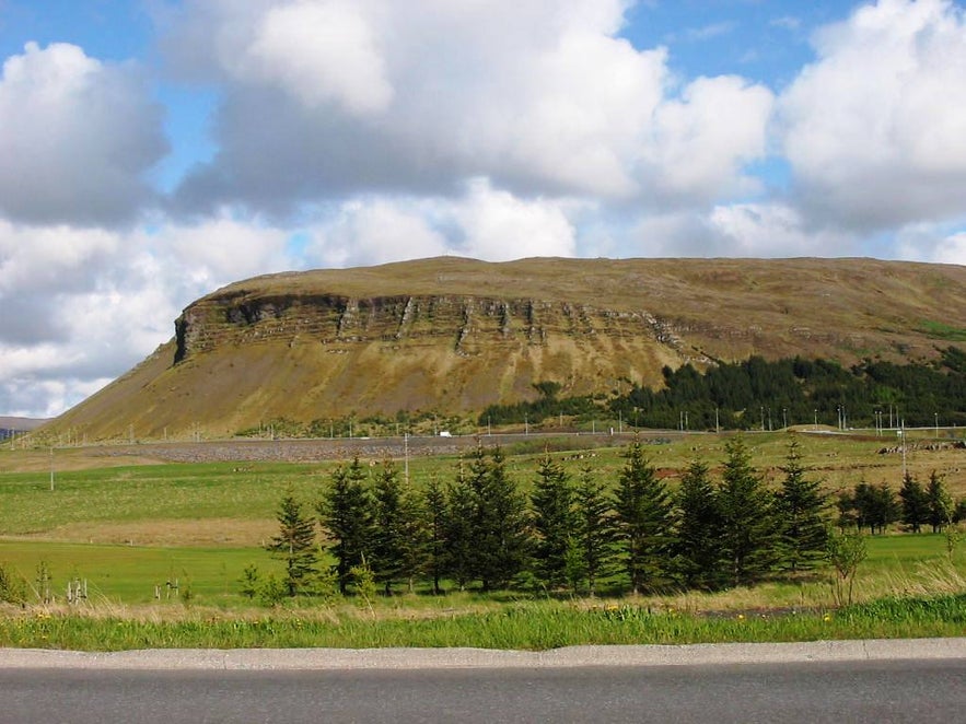 Mountain Úlfarsfell in Reykjavik, Iceland. As seen from Staðir district.