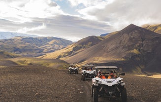 A line of buggies set off on a tour through the Icelandic Highlands.