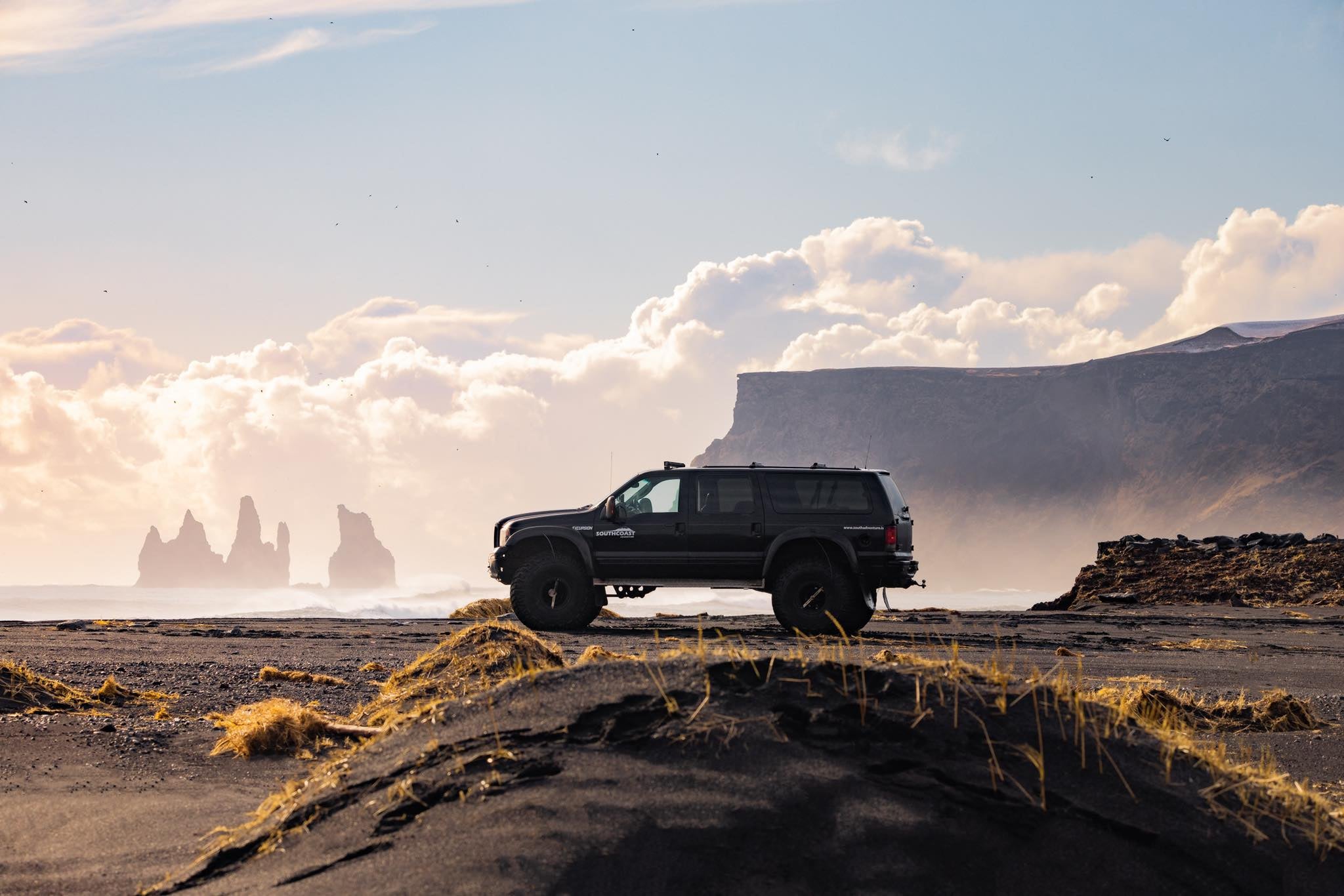 A super jeep will take you across the beautiful terrain of South Iceland.