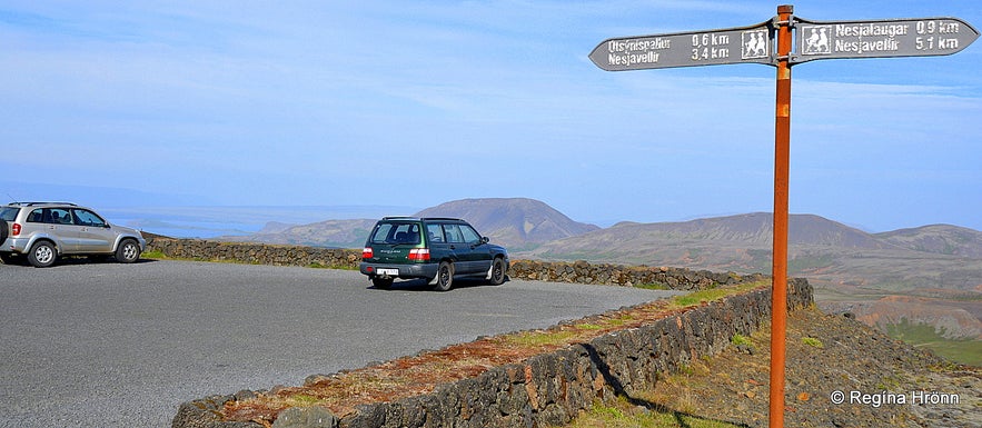 The parking lot for Nesjalaugar geothermal area