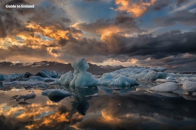 Icebergs fill the Jokulsarlon glacier lagoon in Iceland.