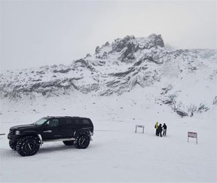 Thorsmork valley is covered in powdery snow during the peak of winter in Iceland.