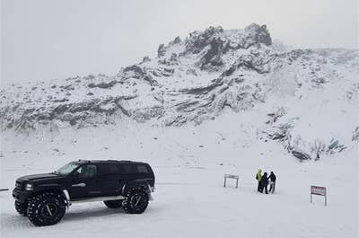 Thorsmork valley is covered in powdery snow during the peak of winter in Iceland.