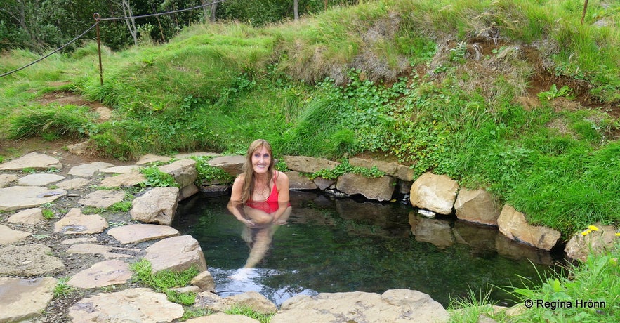 Regína in Krosslaug hot pool in West-Iceland