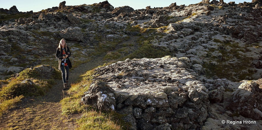 Regína by the burial mound by Berserkjagata Snæfellsnes