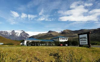 Hotel Skaftafell sits under Vatnajokull glacier.