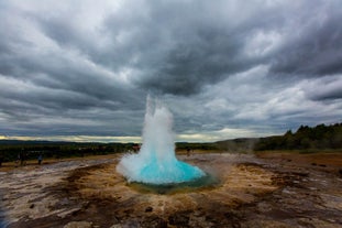 Strokkur erupts in Iceland on the Golden Circle.