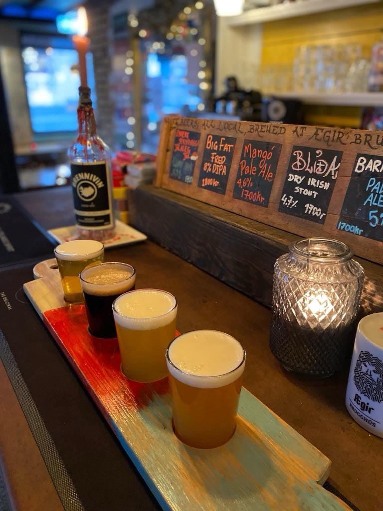 Tasting different kind of craft beers is a great option at Ægir 101