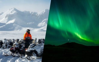 Experience the best of winter in Iceland with a glacier snowmobiling tour and a northern lights hunt.