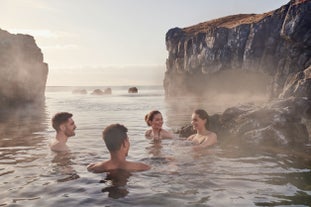 People relax in Iceland's Sky Lagoon.