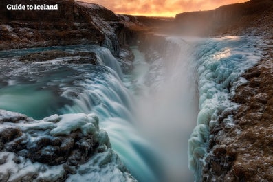 Gullfoss waterfall is a dramatic two tier waterfalls.