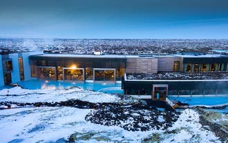 The Retreat at Blue Lagoon Iceland under a blanket of snow.