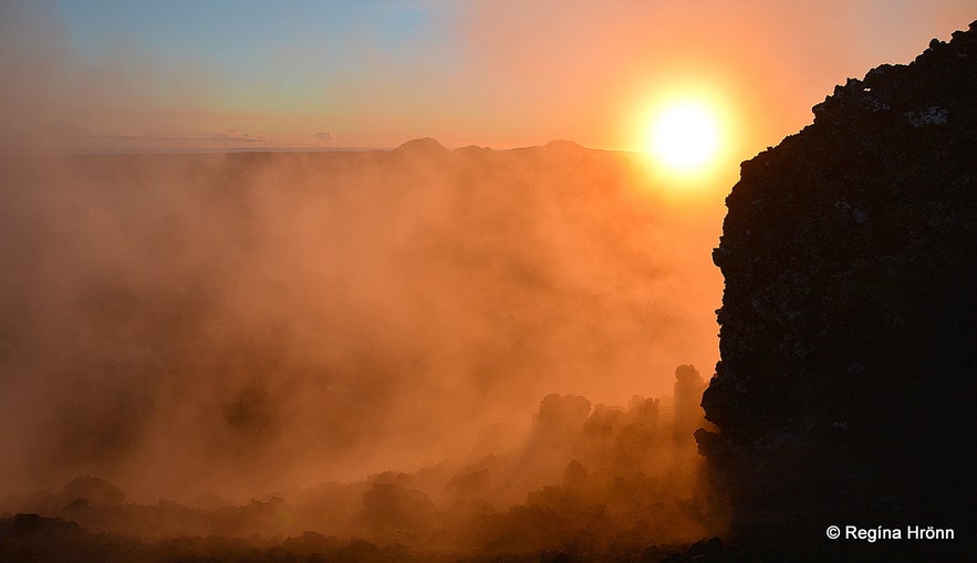 Beautiful sunset at Eldvörp Row of Craters on the Reykjanes Peninsula in  SW-Iceland