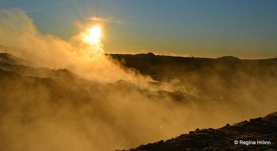 Beautiful sunset at Eldvörp Row of Craters on the Reykjanes Peninsula in  SW-Iceland