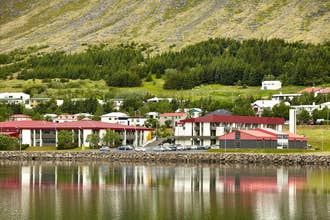 Hotel Isafjordur Torfnes sits by Isafjordur harbor.