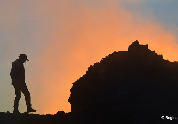 Beautiful sunset at Eldvörp Row of Craters on the Reykjanes Peninsula in SW-Iceland