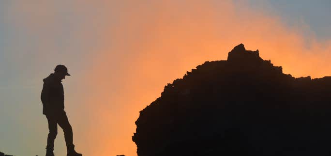 Beautiful sunset at Eldvörp Row of Craters on the Reykjanes Peninsula in SW-Iceland