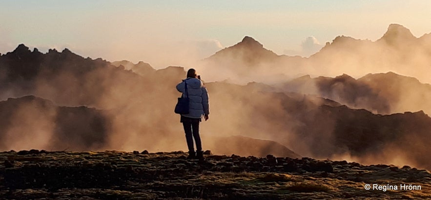 Beautiful sunset at Eldvörp Row of Craters on the Reykjanes Peninsula in  SW-Iceland