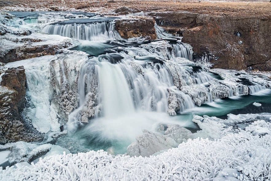 Reykjafoss Waterfall during winter