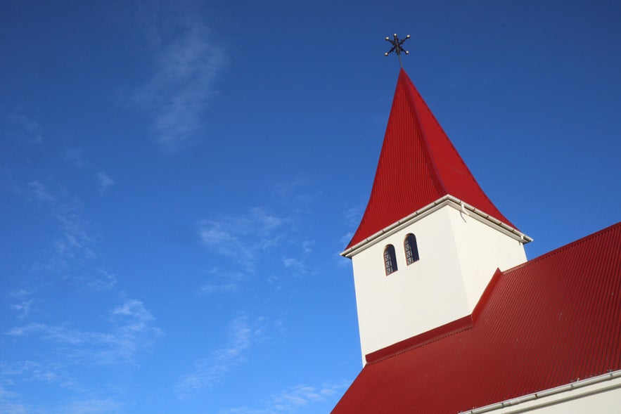 The small, pointed bell turret of Vik i Myrdal in Iceland.