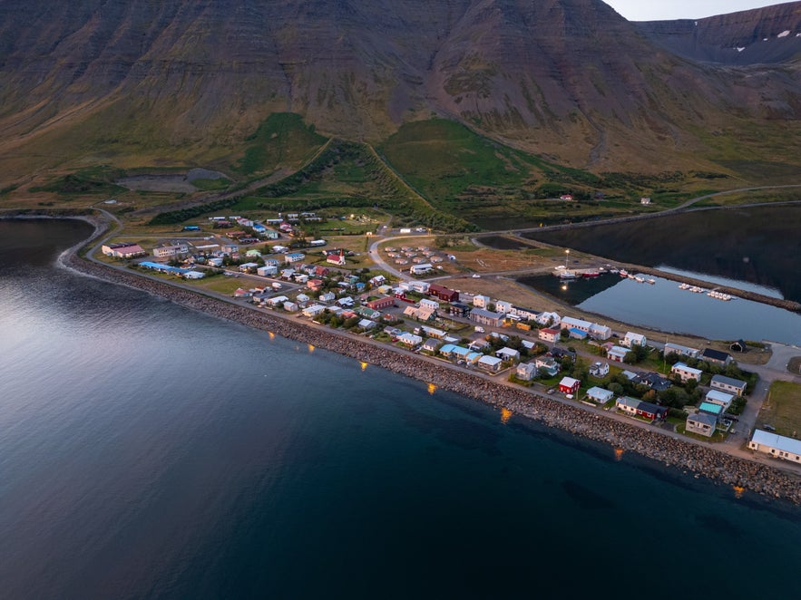 Aerial shot of Flateyri