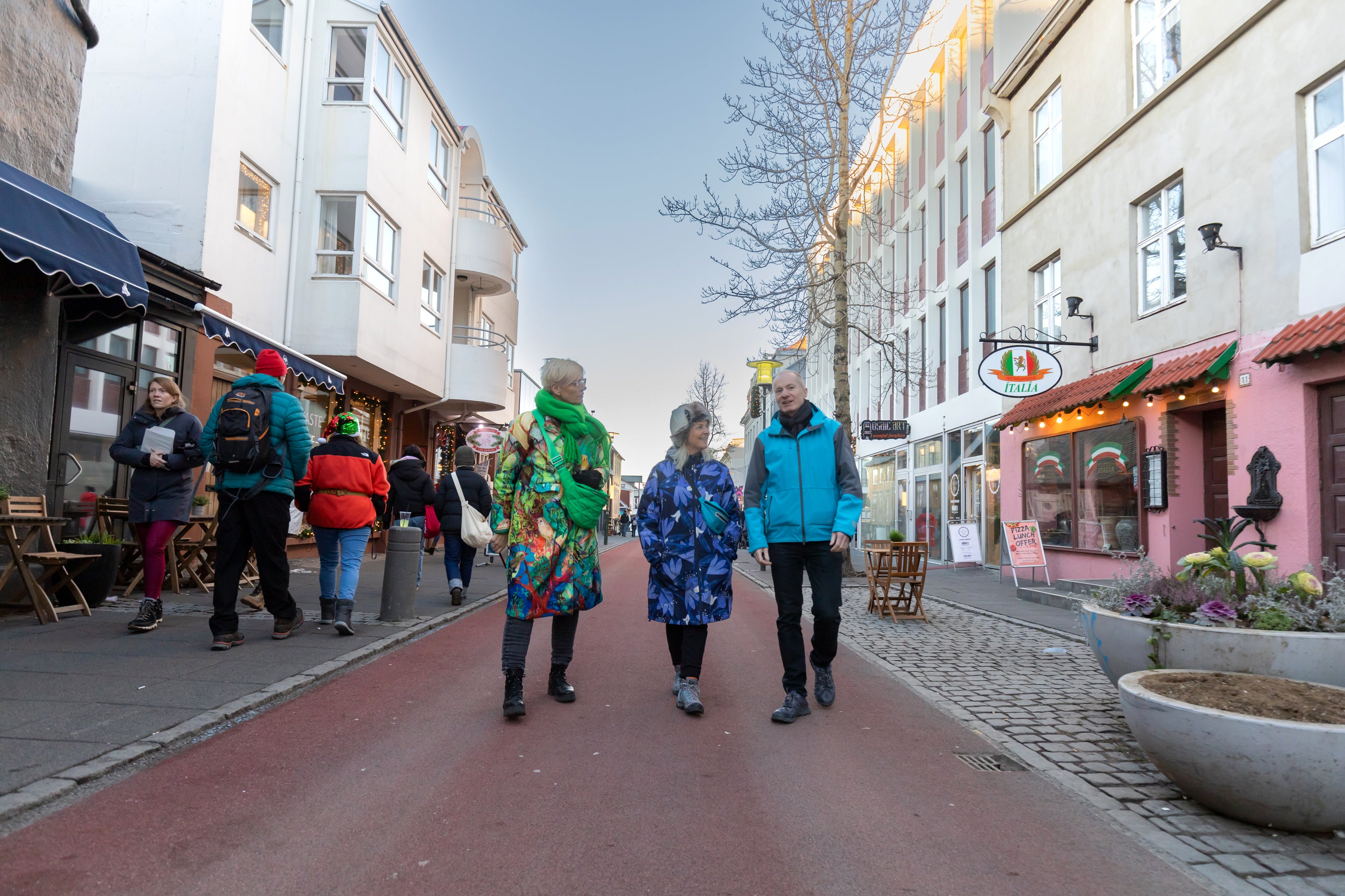 Travelers enjoying a private walking tour in Reykjavik with a Viking guide.