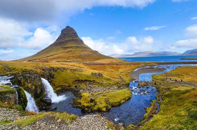 The Kirkjufell mountain on the Snaefellsnes peninsula.