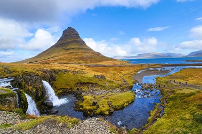 The Kirkjufell mountain on the Snaefellsnes peninsula.