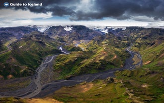 A stunning view of the unique landscapes of Thorsmork valley.