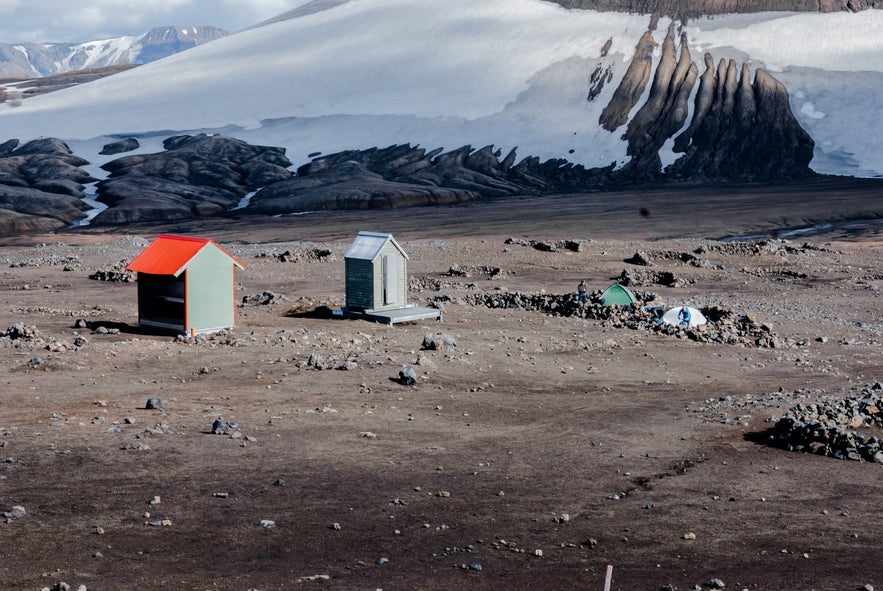 Camping grounds at Hrafntinnusker Hut in Iceland’s Highlands.
