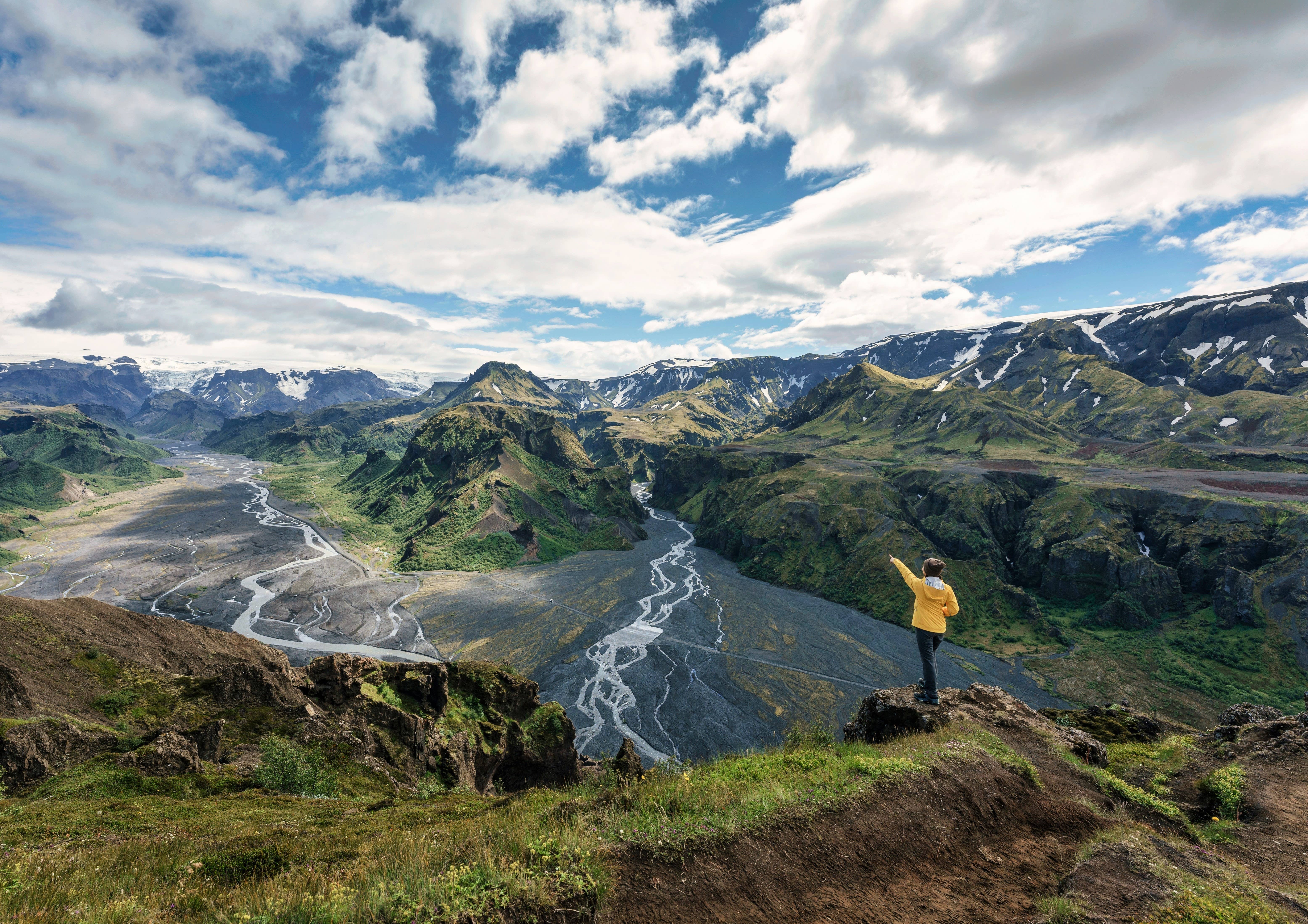 A view of Thorsmork Valley from a mountaintop.