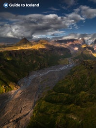 The mountainous region of the Thorsmork valley in the Highlands of Iceland.