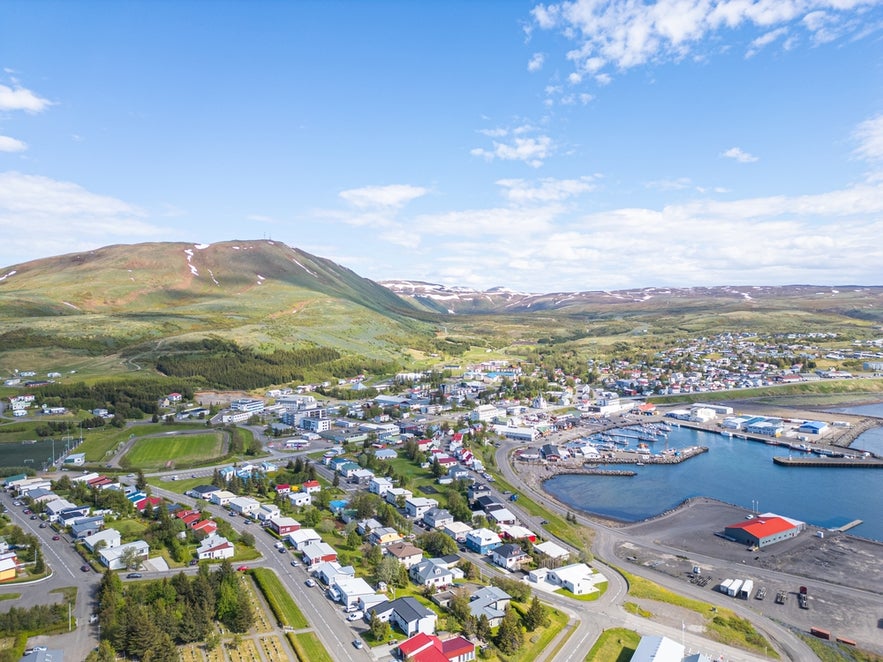 Aerial view of Husavik, Iceland.