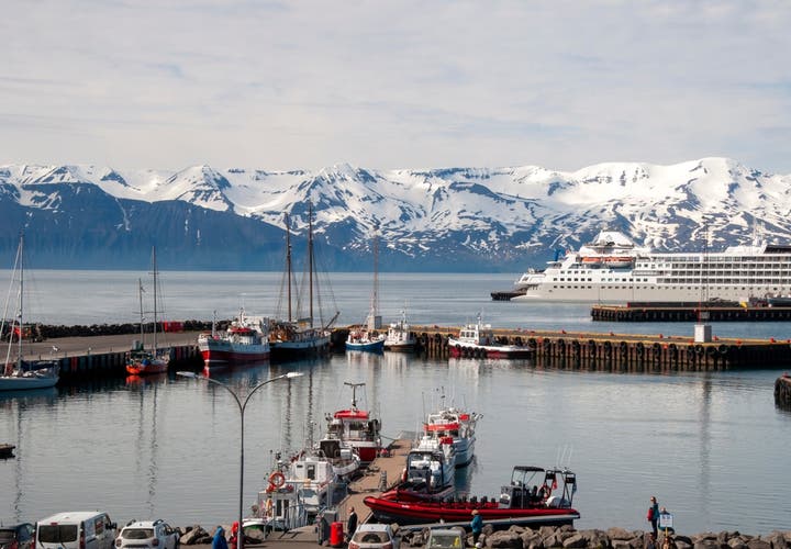 View across the Husavik harbor