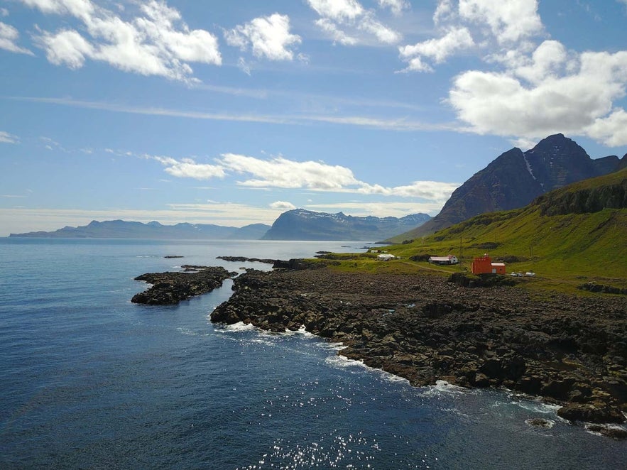 The Dalatangaviti Lighthouse between Mjoifjordur Fjord and Seydisfjordur Fjord