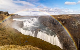 Gullfoss waterfall cascading in two tiers along Iceland’s Golden Circle.