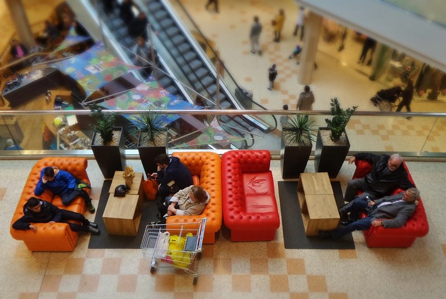 Couches for resting in the Kringlan shopping mall.