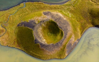 Myvatn lake's beautiful Skutustadagigar crater.