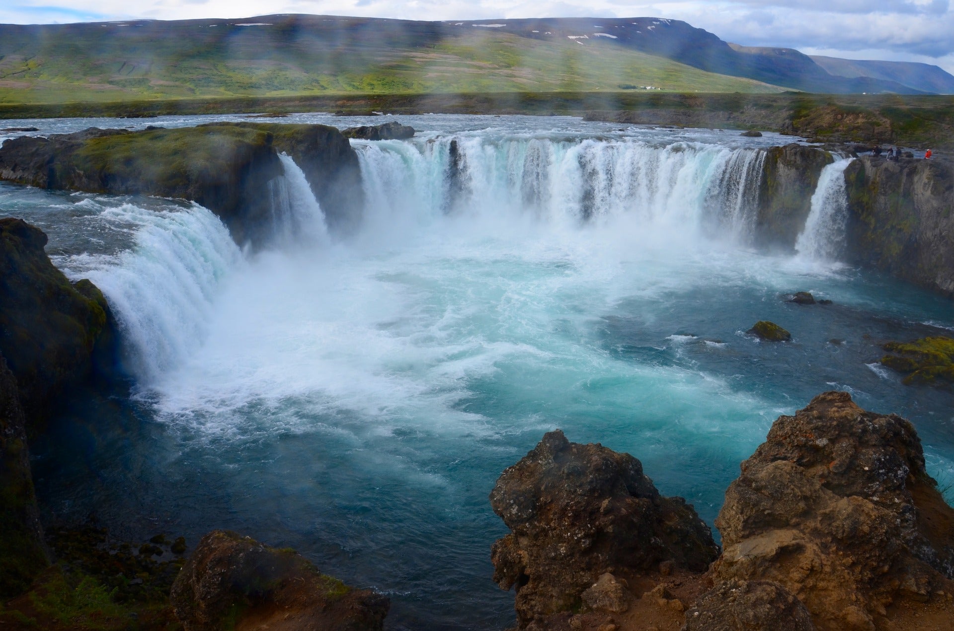 The majestic Godafoss waterfall during summer.